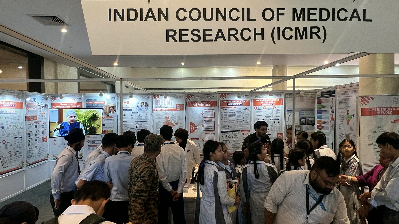 Students gathered at the Indian Council of Medical Research stall