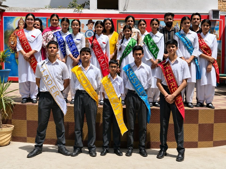 The student council in their sashes with their mentors on investiture day