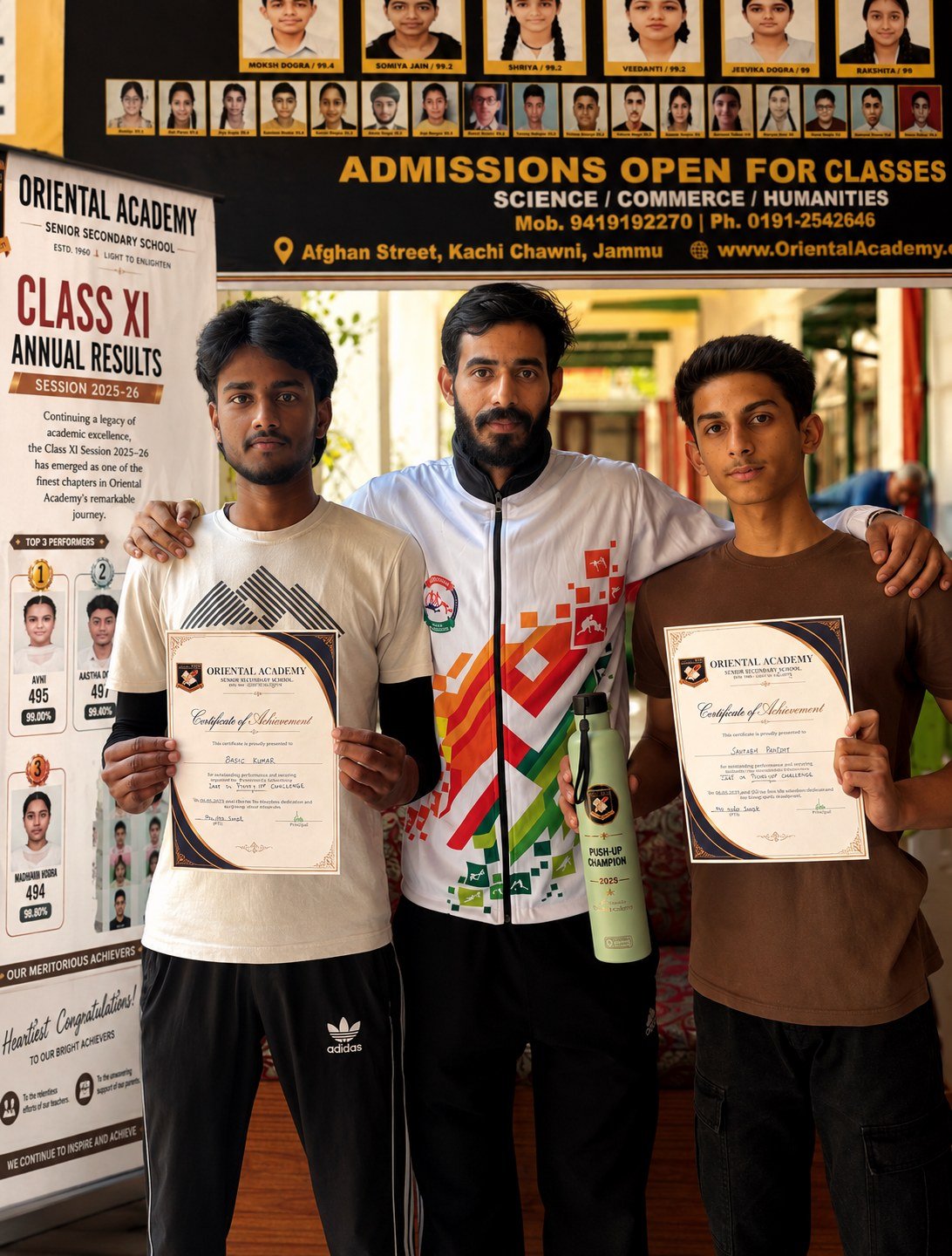 Students with their certificates after the school push-up challenge