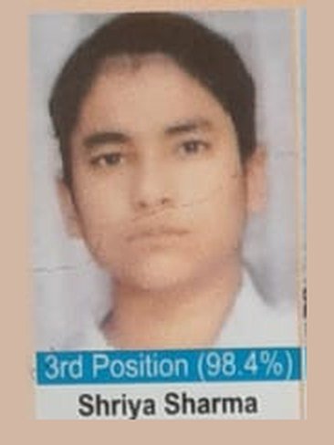 The 2015-16 Class X result poster, showing Shriya Sharma at 3rd Position with 98.4 per cent